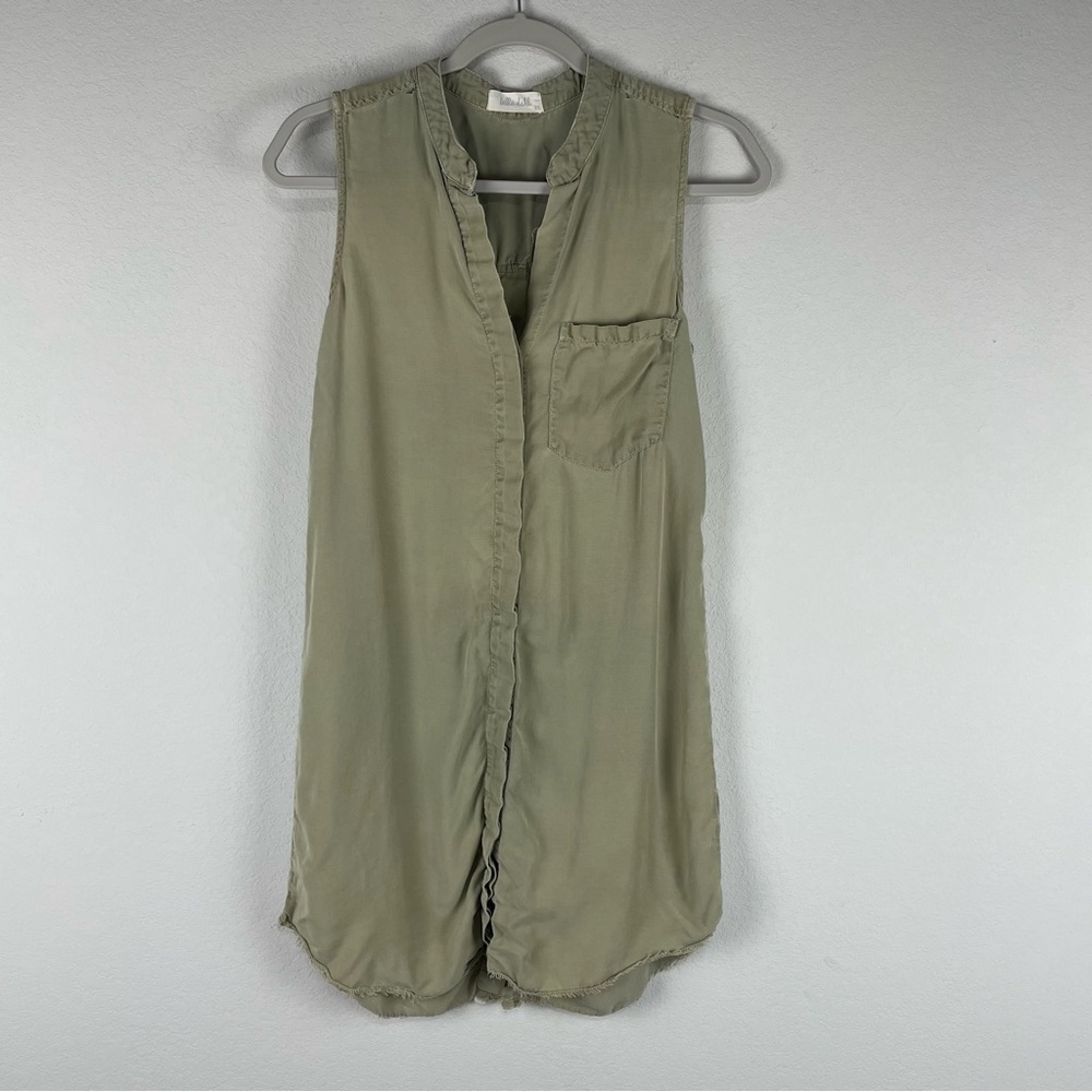 Bella Dahl Light Green Button Front Back Sleeveless Distressed Mini Dress XS